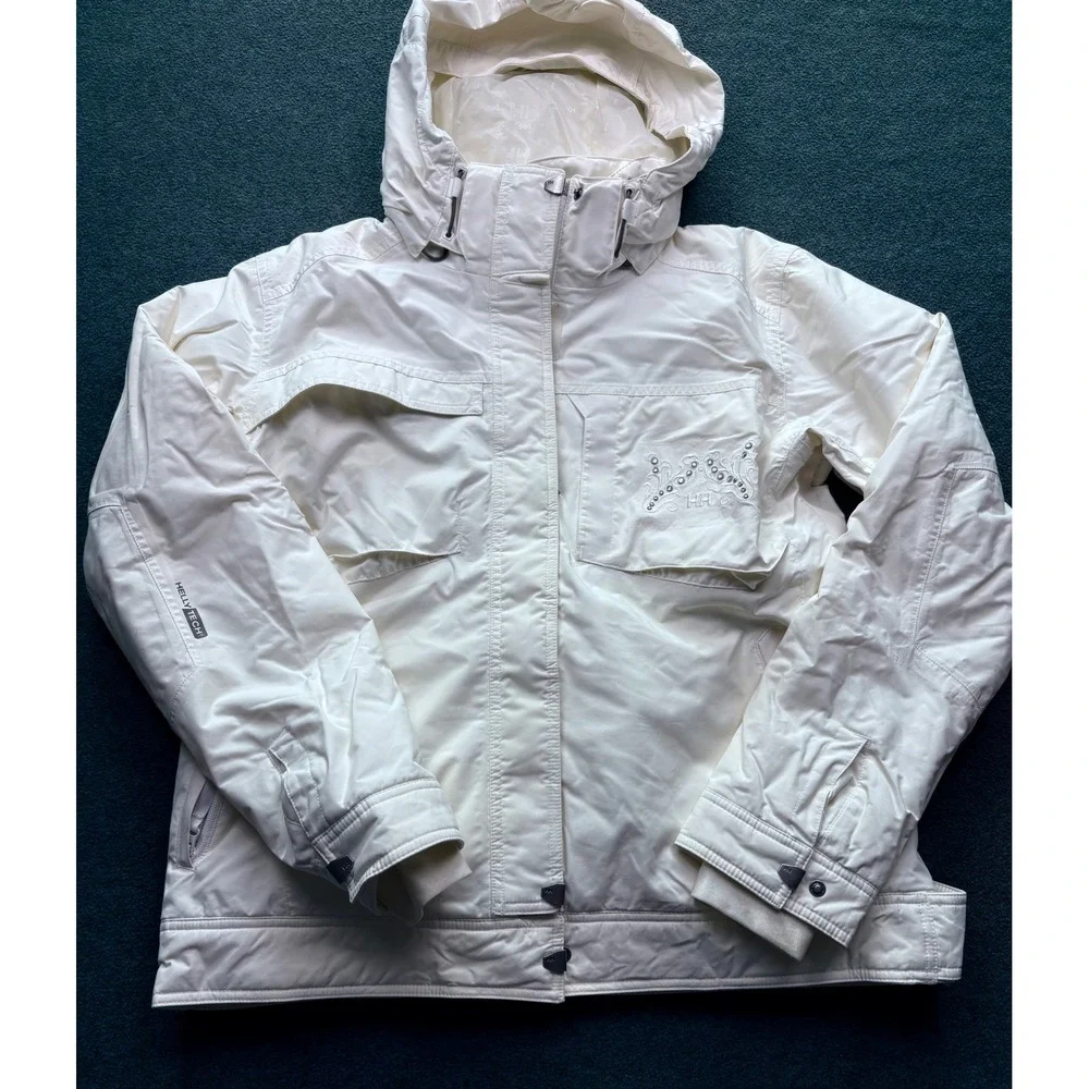 Helly Hansen Helly Tech Waterproof Ski Jacket Womens Large White Hooded Coat